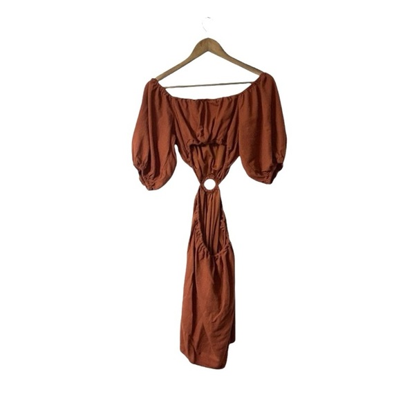 Altar’d State Pumpkin Spice Mini Dress Sleeves Cutouts Linen Summer Size Medium - Picture 3 of 7